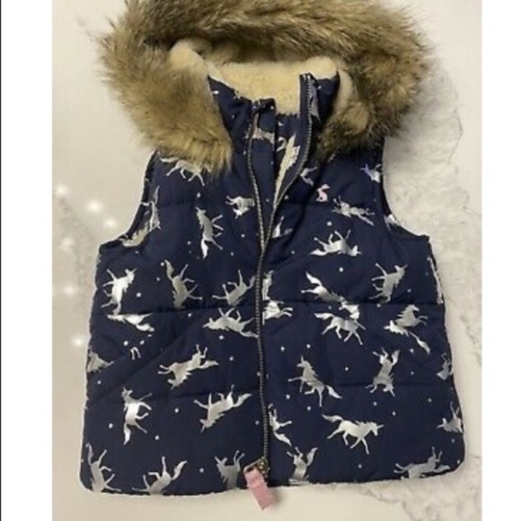 JOULES Unicorn Print Puffer Hooded Vest - Picture 3 of 7